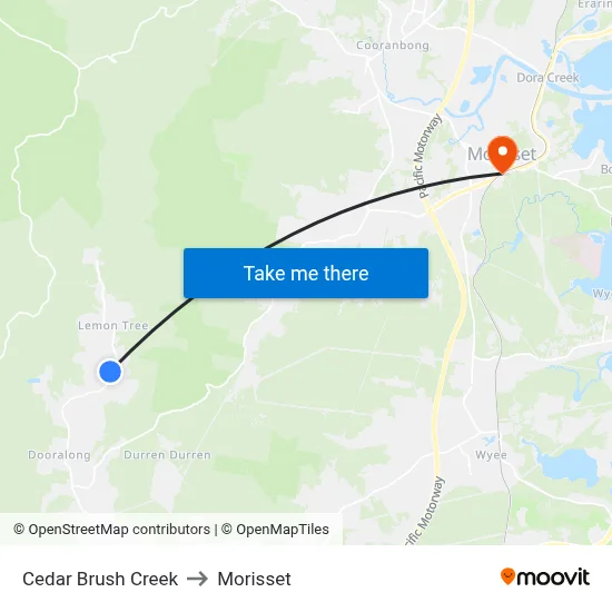 Cedar Brush Creek to Morisset map
