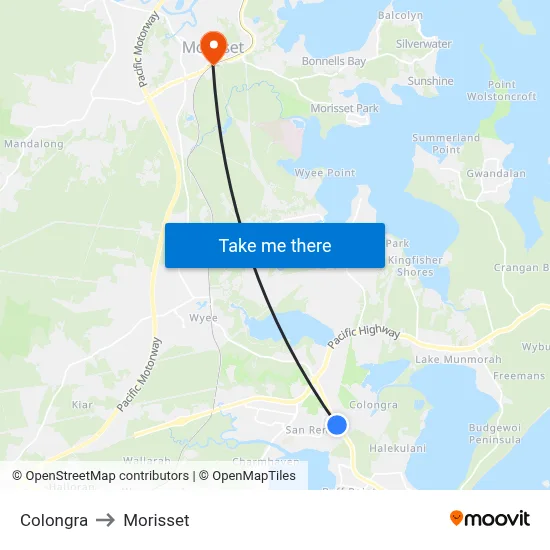 Colongra to Morisset map