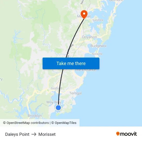 Daleys Point to Morisset map