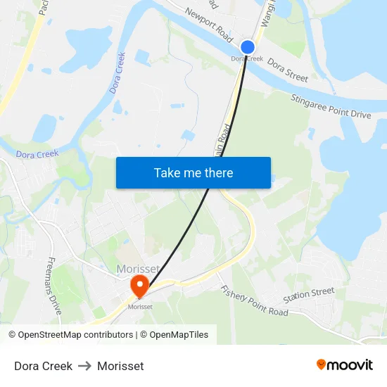 Dora Creek to Morisset map