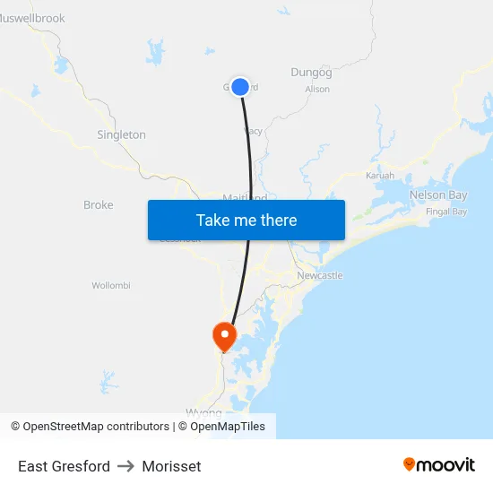 East Gresford to Morisset map