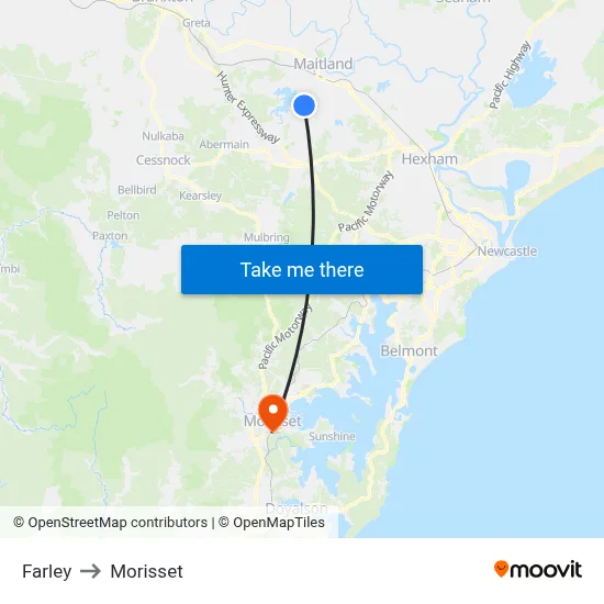 Farley to Morisset map
