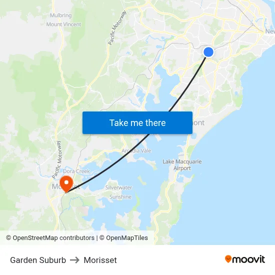 Garden Suburb to Morisset map