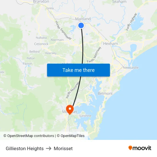 Gillieston Heights to Morisset map