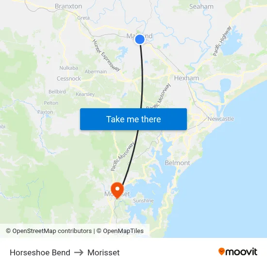 Horseshoe Bend to Morisset map