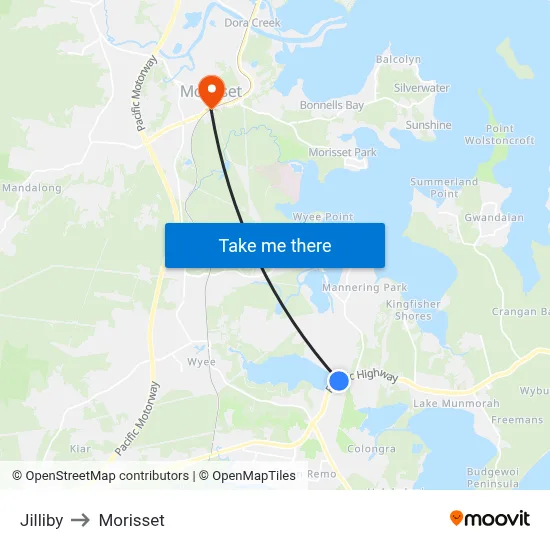 Jilliby to Morisset map