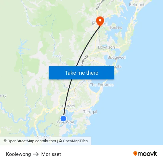 Koolewong to Morisset map