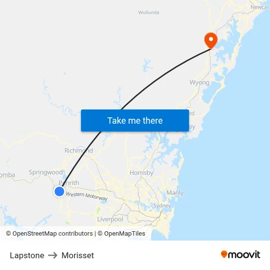 Lapstone to Morisset map