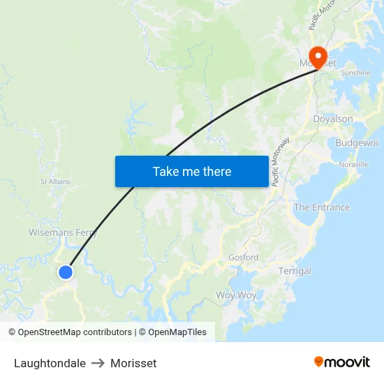 Laughtondale to Morisset map