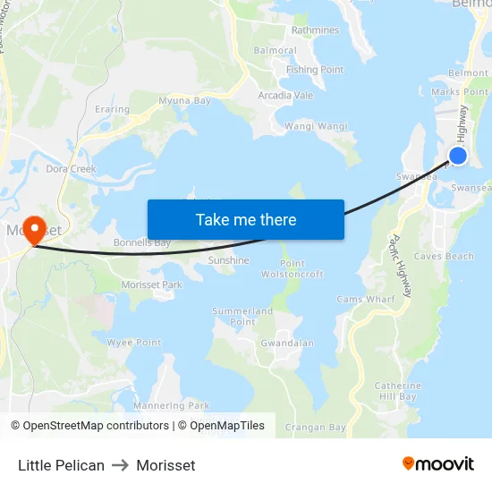 Little Pelican to Morisset map