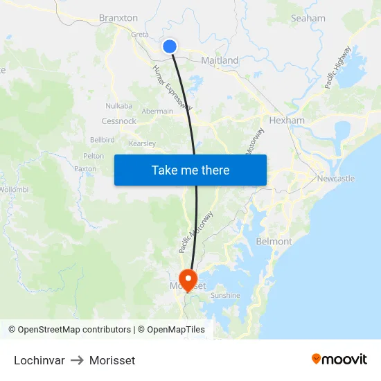 Lochinvar to Morisset map