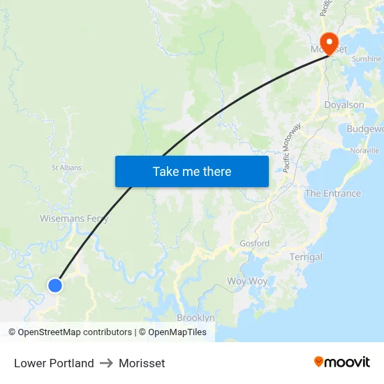 Lower Portland to Morisset map