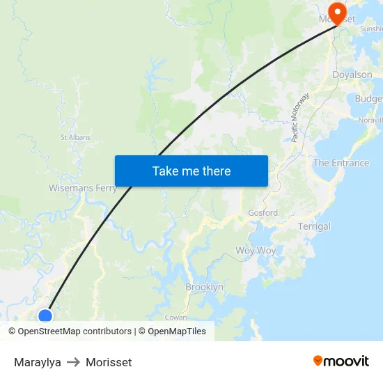 Maraylya to Morisset map