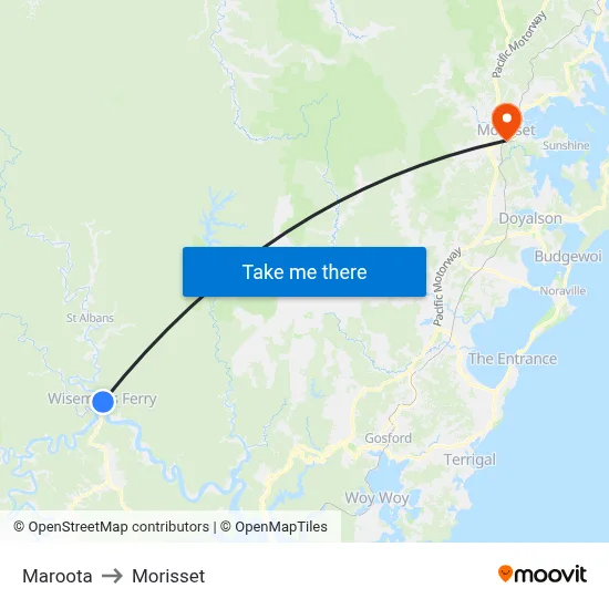 Maroota to Morisset map