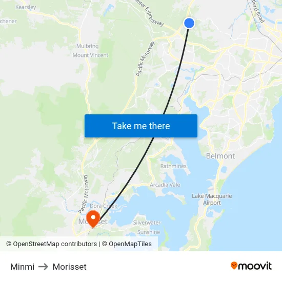 Minmi to Morisset map