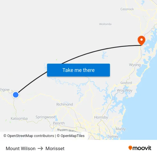 Mount Wilson to Morisset map