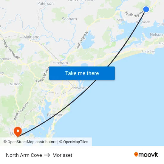 North Arm Cove to Morisset map
