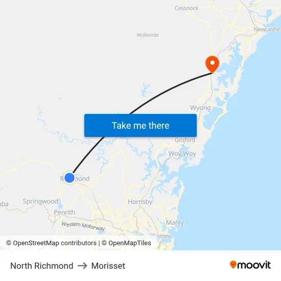 North Richmond to Morisset map