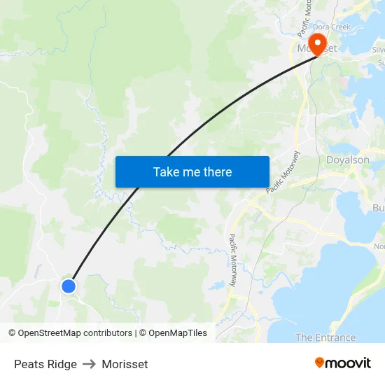 Peats Ridge to Morisset map