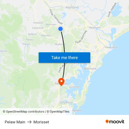 Pelaw Main to Morisset map
