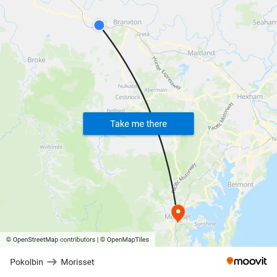 Pokolbin to Morisset map