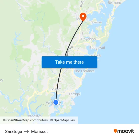 Saratoga to Morisset map
