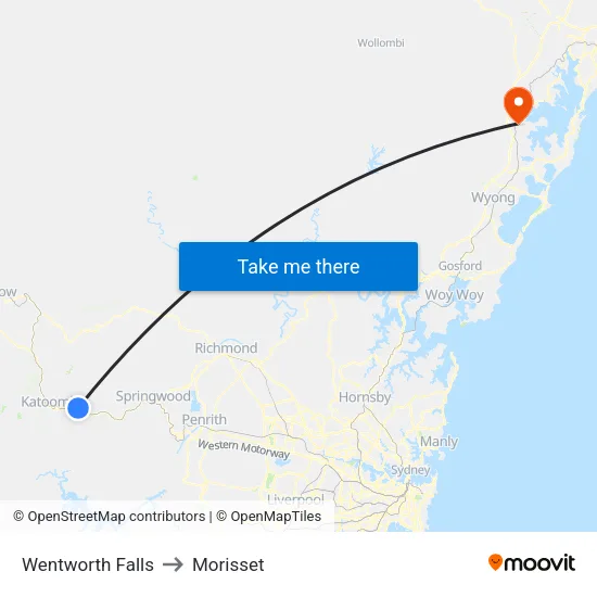 Wentworth Falls to Morisset map