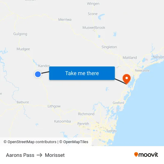 Aarons Pass to Morisset map