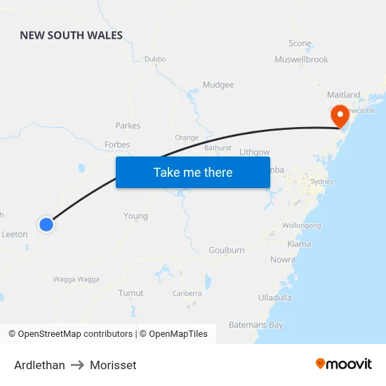 Ardlethan to Morisset map