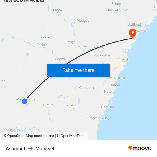 Ashmont to Morisset map