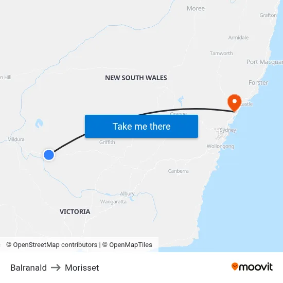 Balranald to Morisset map
