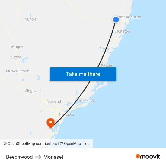 Beechwood to Morisset map