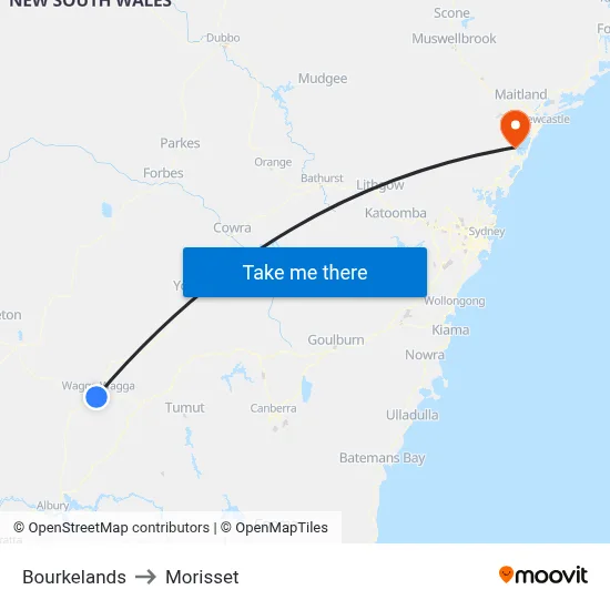Bourkelands to Morisset map
