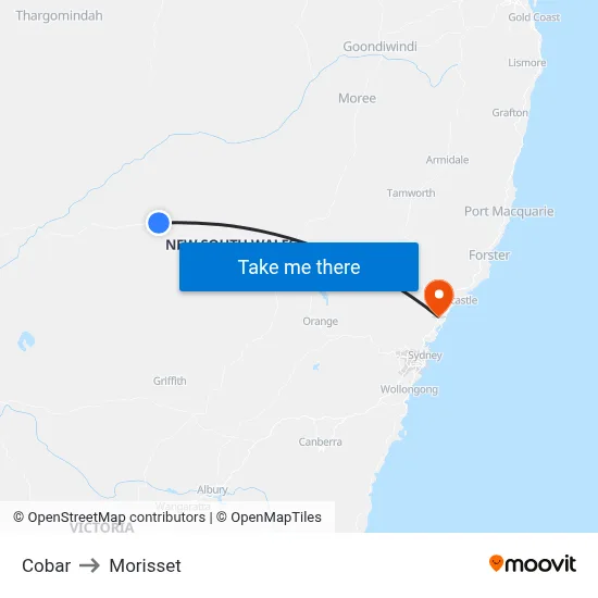Cobar to Morisset map