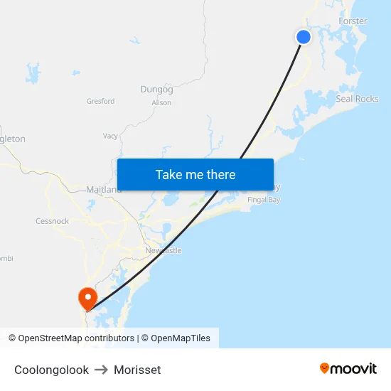 Coolongolook to Morisset map