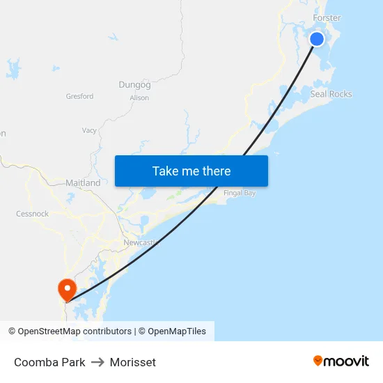 Coomba Park to Morisset map