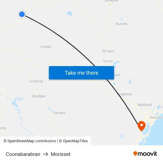 Coonabarabran to Morisset map