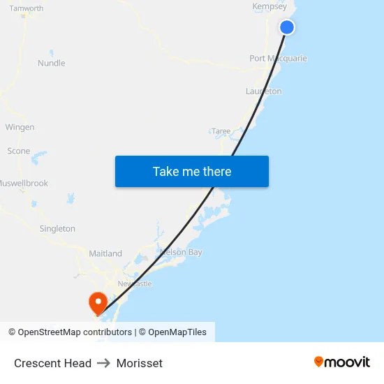 Crescent Head to Morisset map