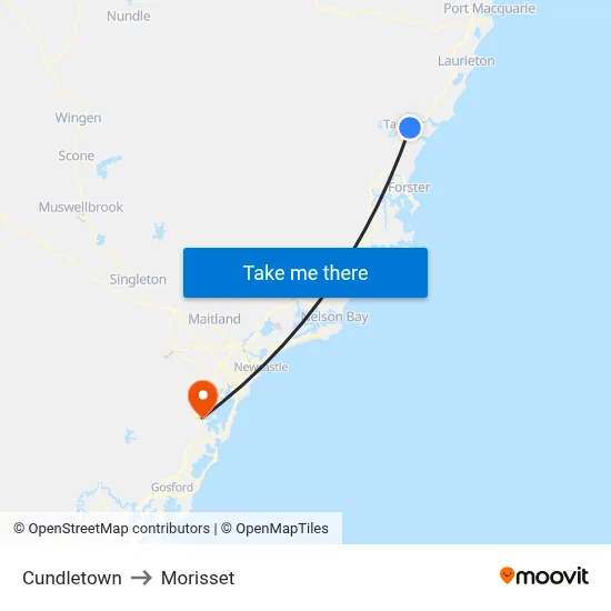 Cundletown to Morisset map