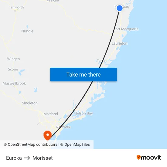 Euroka to Morisset map