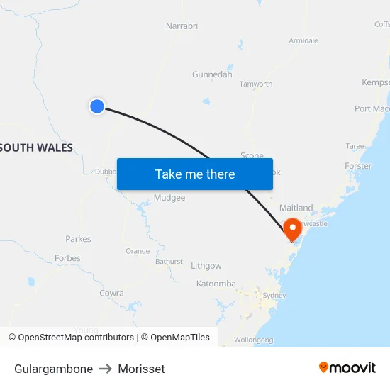 Gulargambone to Morisset map
