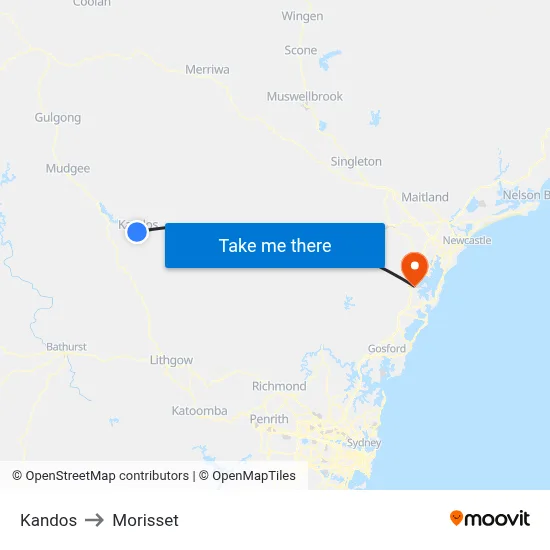 Kandos to Morisset map