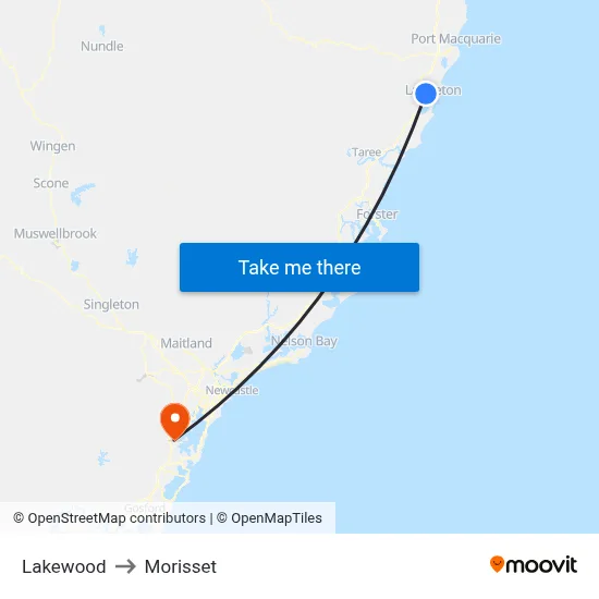 Lakewood to Morisset map