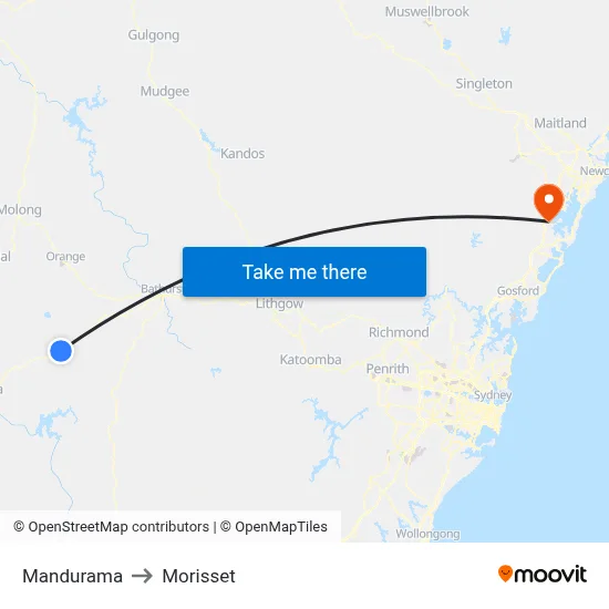 Mandurama to Morisset map