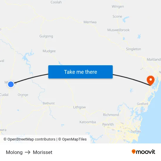 Molong to Morisset map
