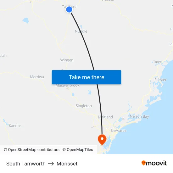 South Tamworth to Morisset map