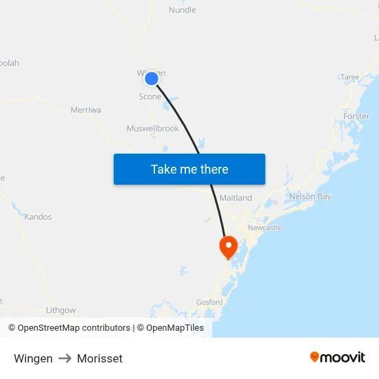 Wingen to Morisset map