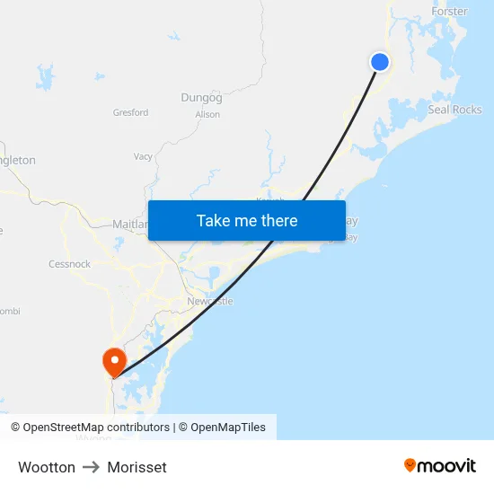 Wootton to Morisset map