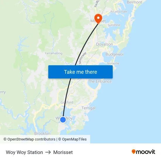 Woy Woy Station to Morisset map