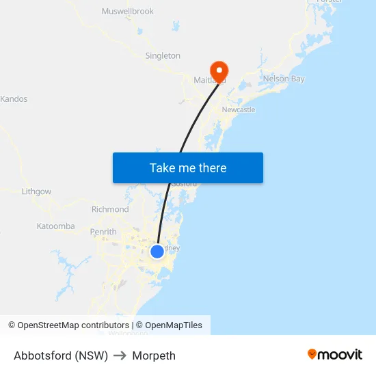Abbotsford (NSW) to Morpeth map